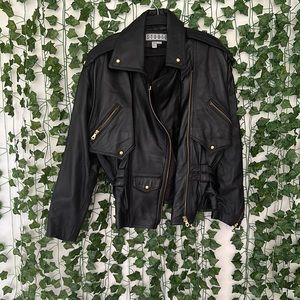 90s NWT Vintage Studio Siena Genuine Leather Black Moto Motorcycle Jacket Large